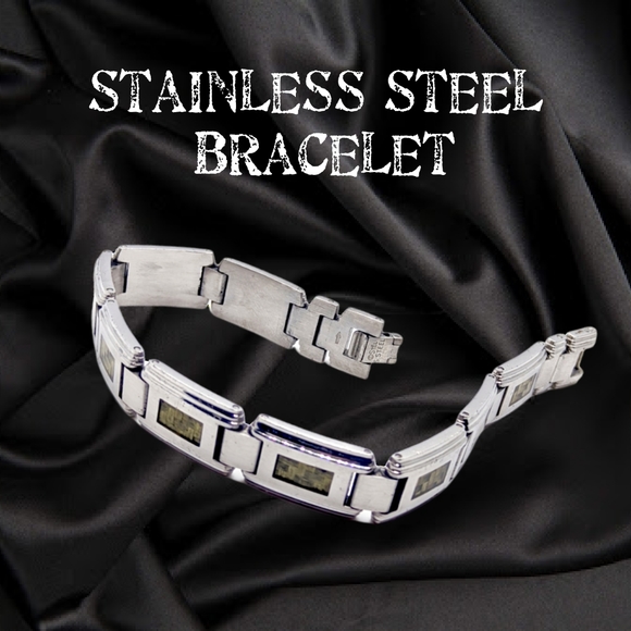 Stainless Steel Unisex Bracelet with Tungsten Green Fiber Accents - Picture 4 of 10